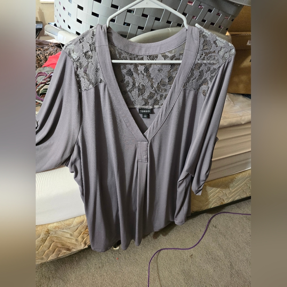 Torrid Gray Lace Detail Top